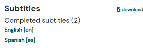 Subtitles section of the video page showing a list of completed subtitle languages.