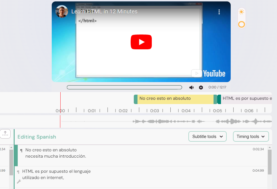 Before expanding the Reference and Editing panels, the video playback section takes up a large portion of the top of the Amara editor.