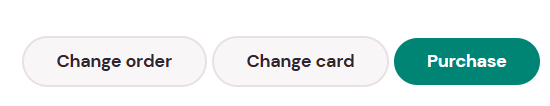 Menu showing buttons for Change Order, Change card, or Purchase (highlighted button) to complete your AI-captions purchase.