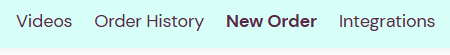 Menu bar in the Orders Workspace with the New Order tab highlighted.
