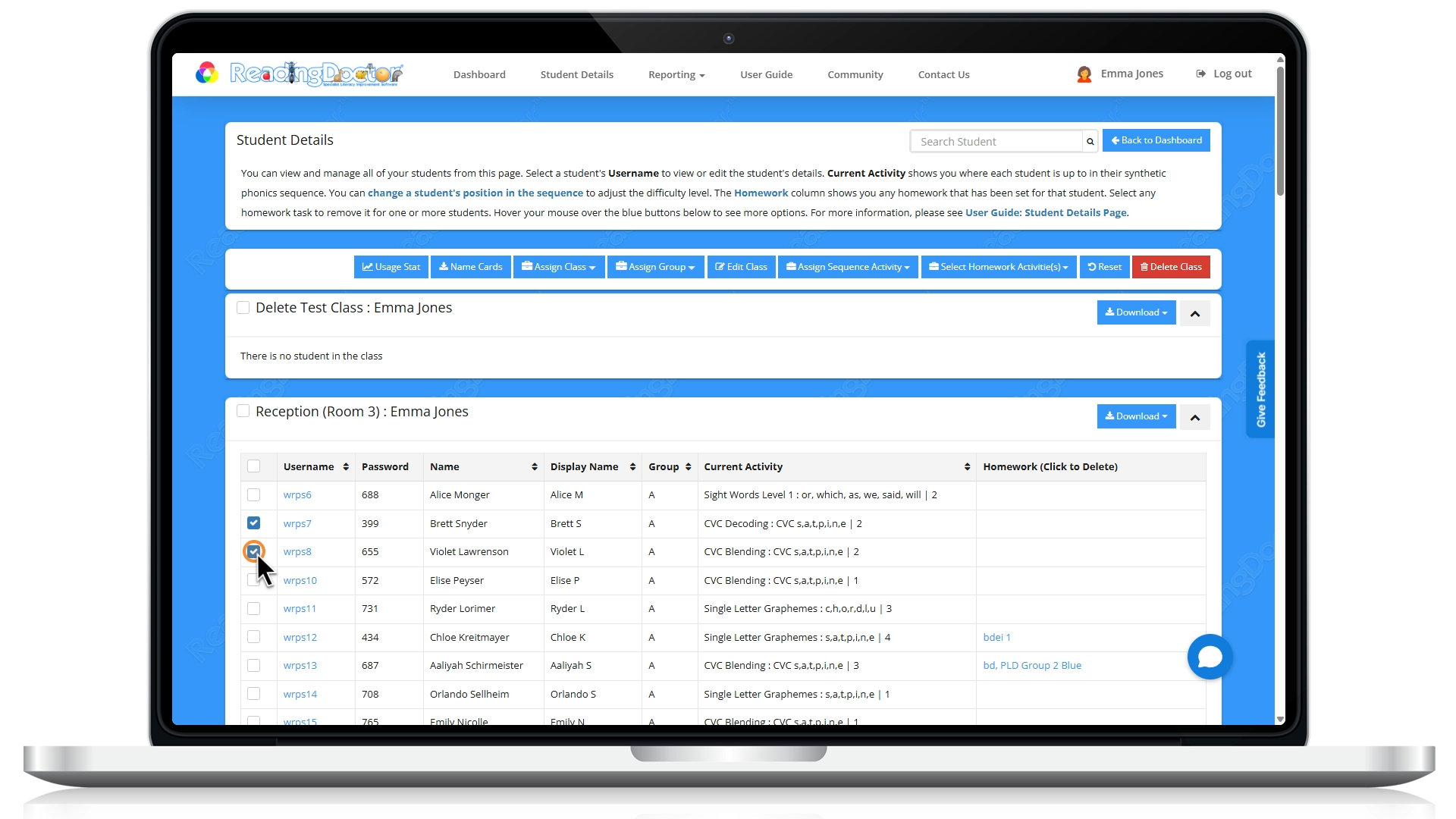 ReadingDoctor Dashboard on MacBook Pro