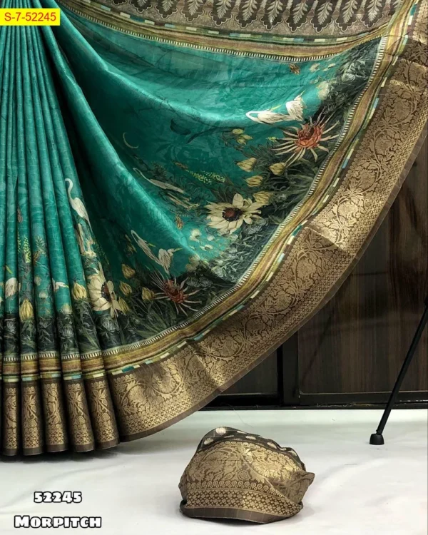 Kalamkari Digital Print Dola Silk Saree - Image 3
