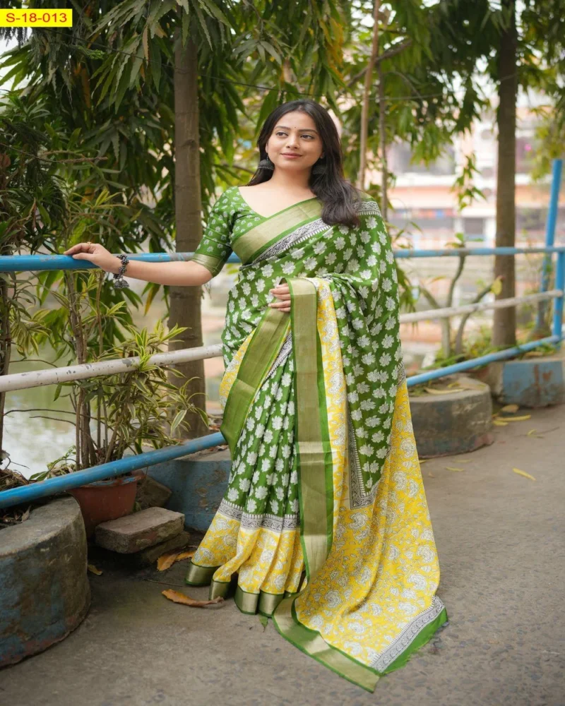 Trendy Ajrakh-Style Soft Cotton Crepe Saree - Image 2