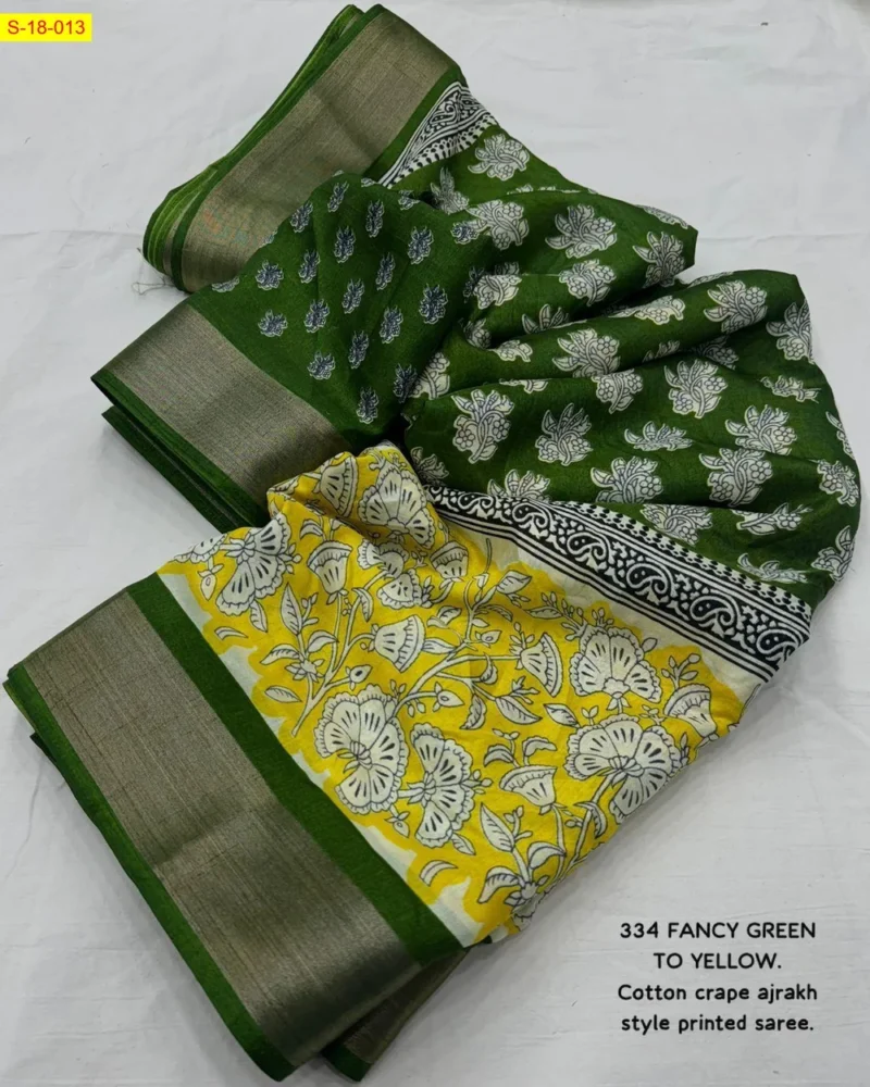 Trendy Ajrakh-Style Soft Cotton Crepe Saree