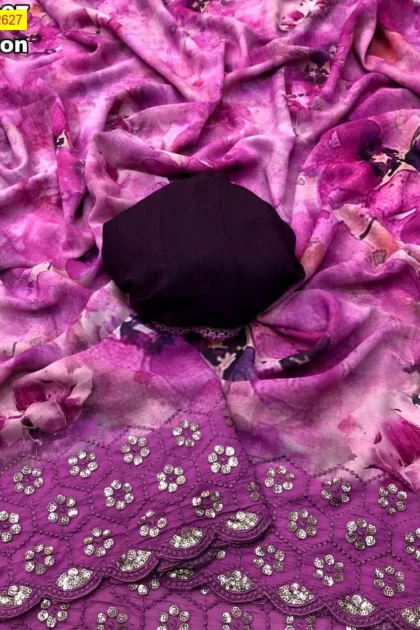 Chiffon Floral Digital Print Saree