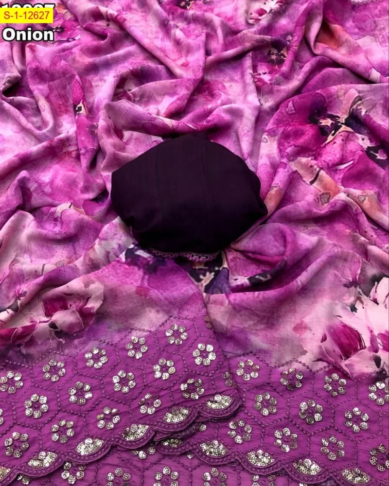 Chiffon Floral Digital Print Saree