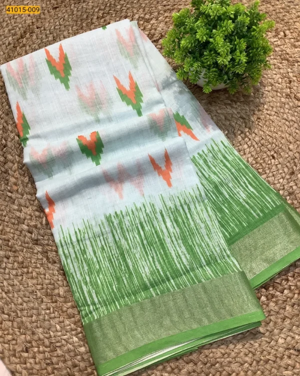 Linen Digital Print Cotton Sarees - Image 7