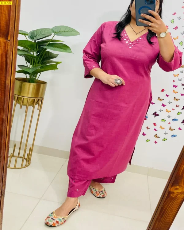 Designer Solid Color Kurti Pant Set - Image 7