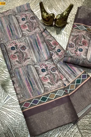 Mulmul Linen Silk Saree (Elegant block print design across the body)