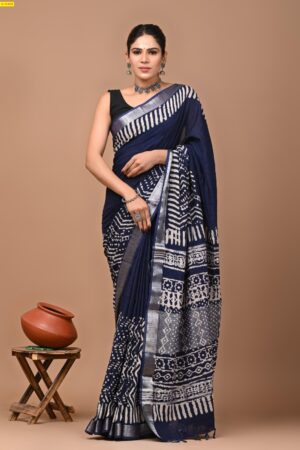 Mulmul Linen Cotton saree