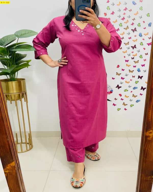 Designer Solid Color Kurti Pant Set - Image 2