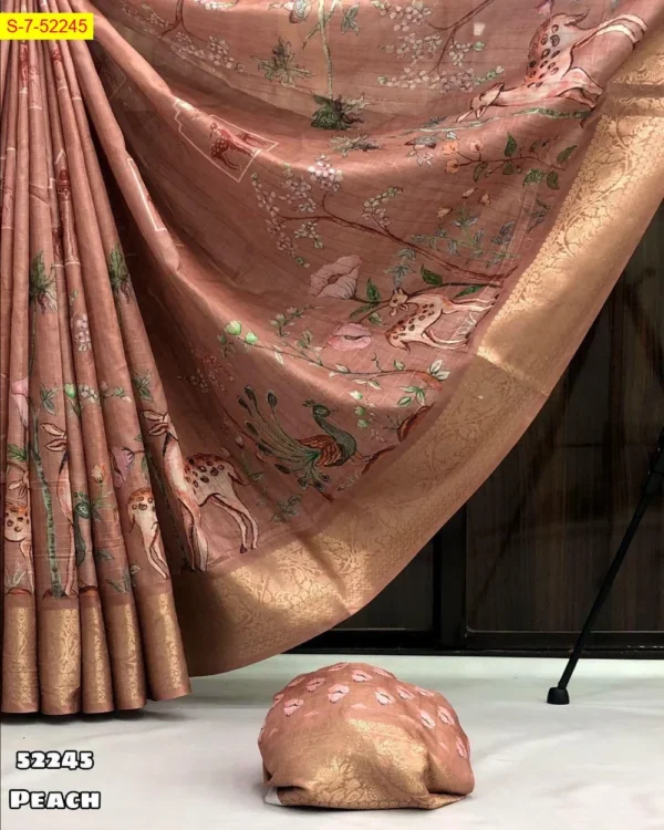 Kalamkari Digital Print Dola Silk Saree - Image 6