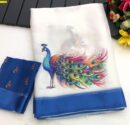 Moss Chiffon Sarees-(Peacock design)