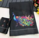 Moss Chiffon Sarees-(Peacock design)