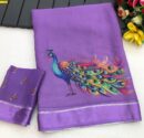 Moss Chiffon Sarees-(Peacock design)