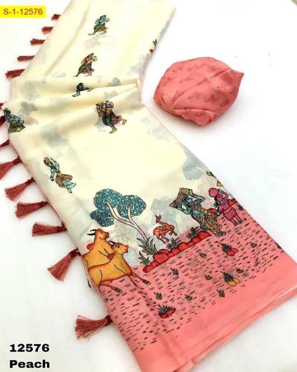 Kalamkari Digital Print Soft & Smooth Weightless Chiffon Sarees - Image 3