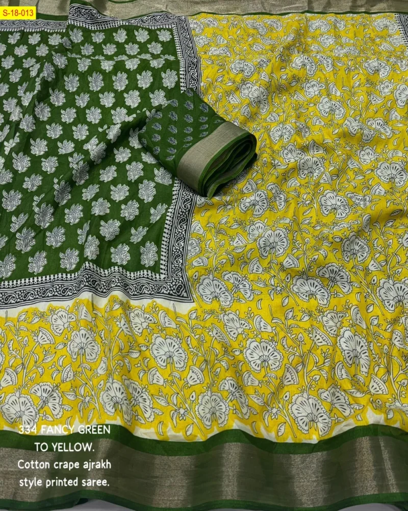 Trendy Ajrakh-Style Soft Cotton Crepe Saree - Image 3