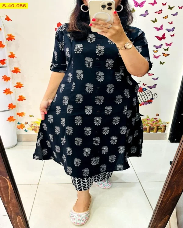 Printed Fine Cotton Kurti And Pant Set - Image 2