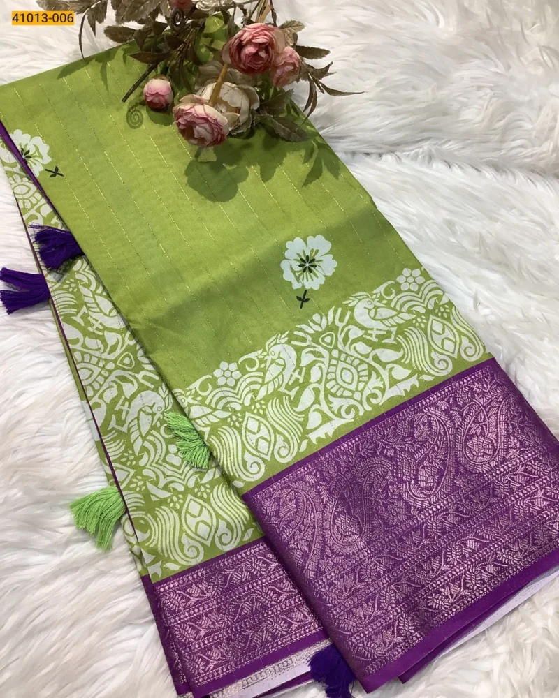 Violet Moss Crepe Silk Saree - Image 4