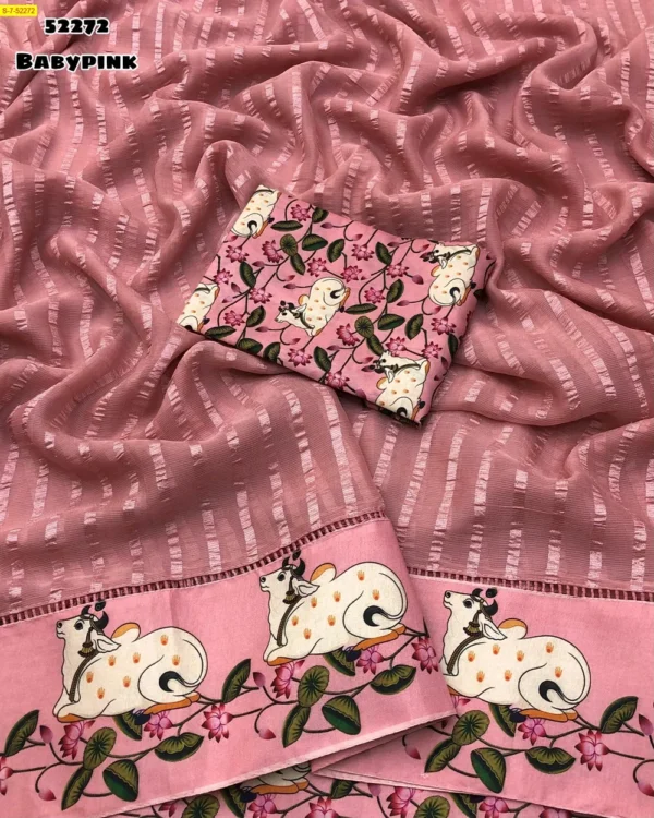 Digital Printed Chiffon Crush Saree - Image 3