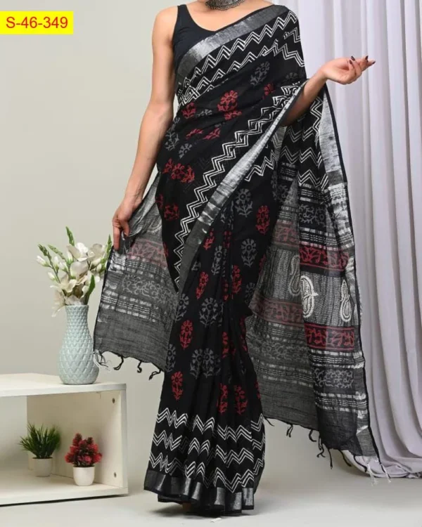 Digital printed-Linen Cotton Sarees - Image 10