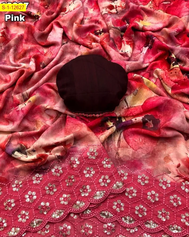 Chiffon Floral Digital Print Saree - Image 2