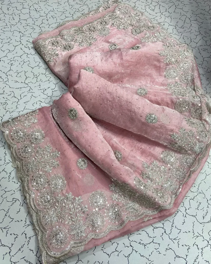 Fenddy Satin High-Quality Embroidered Saree - Image 2