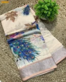 Linen Digital Print Cotton Sarees