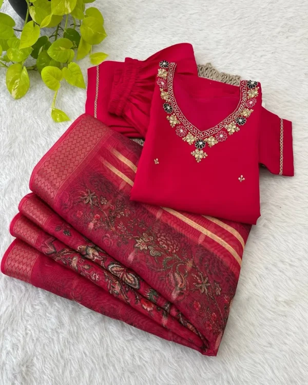 New Designer Kurti, Pant & Dupatta 3-Piece Set  - Image 3