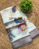 Linen Digital Print Cotton Sarees