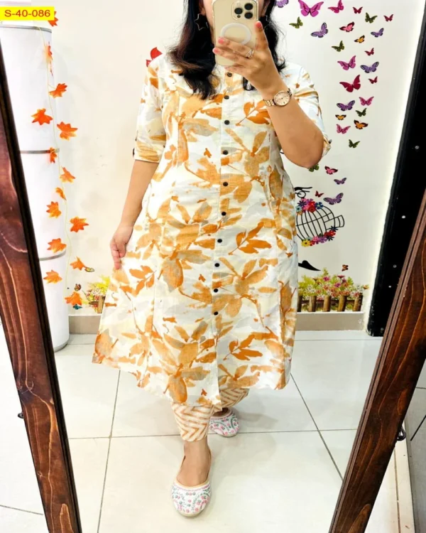 Printed Fine Cotton Kurti And Pant Set - Image 12