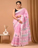 Pure Soft Linen Cotton Bagru Hand Block Printed Saree