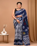 Pure Soft Linen Cotton Bagru Hand Block Printed Saree
