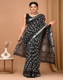 Pure Soft Linen Cotton Bagru Hand Block Printed Saree