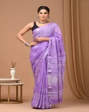 Pure Soft Linen Cotton Bagru Hand Block Printed Saree