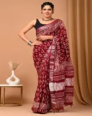 Pure Soft Linen Cotton Bagru Hand Block Printed Saree