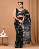 Pure Soft Linen Cotton Bagru Hand Block Printed Saree