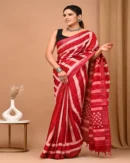 Pure Soft Linen Cotton Bagru Hand Block Printed Saree
