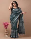 Pure Soft Linen Cotton Bagru Hand Block Printed Saree(New)