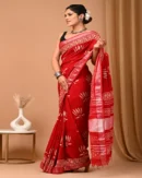 Pure Soft Linen Cotton Bagru Hand Block Printed Saree(New)