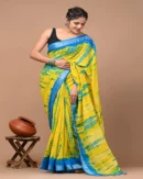 Pure Soft Linen Cotton Bagru Hand Block Printed Saree(New)