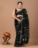 Pure Soft Linen Cotton Bagru Hand Block Printed Saree(New)
