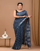 Pure Soft Linen Cotton Bagru Hand Block Printed Saree(New)