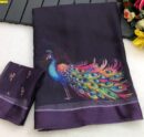 Moss Chiffon Sarees-(Peacock design)