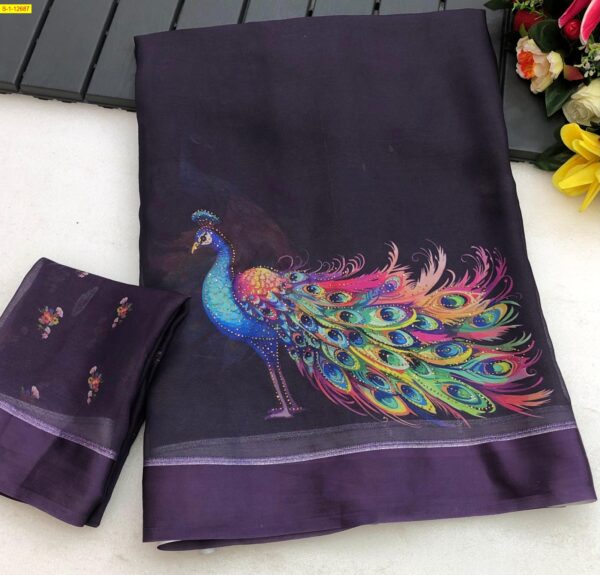 Moss Chiffon Sarees-(Peacock design) - Image 5