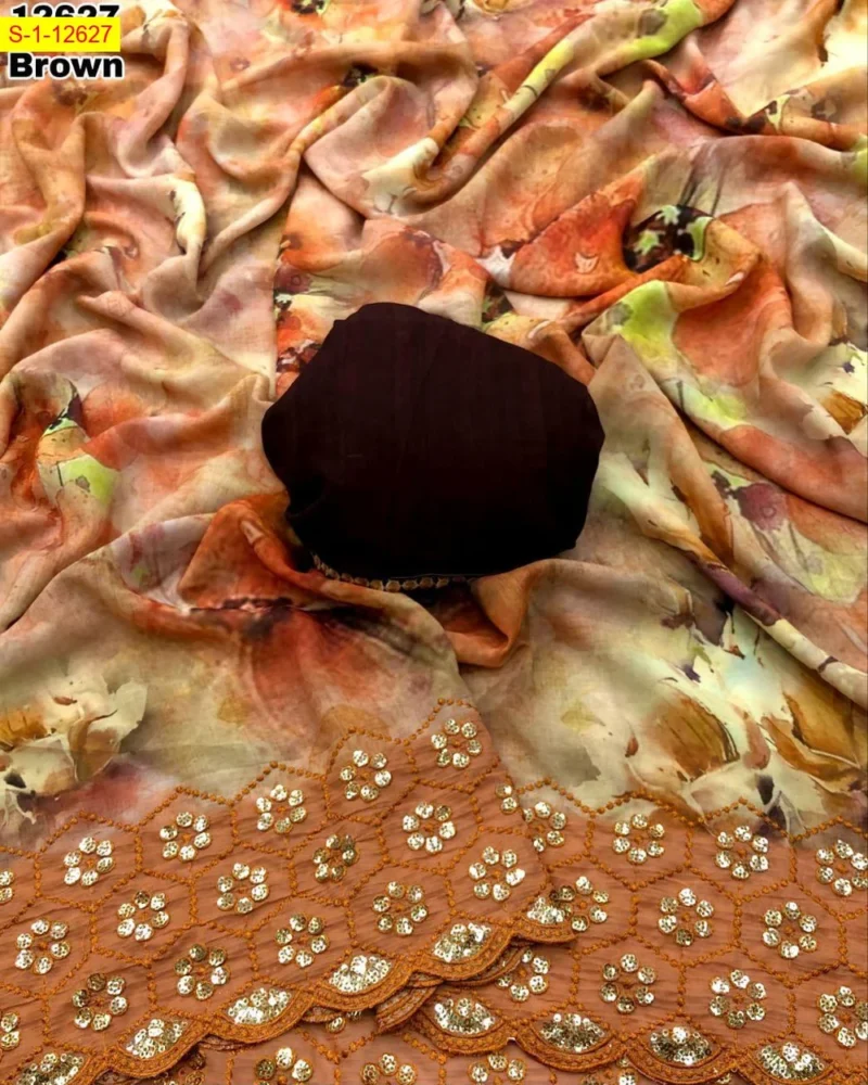 Chiffon Floral Digital Print Saree - Image 3