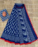Pure Soft Cotton Mulmul Bagru Hand Block Printed Saree