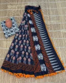 Pure Soft Cotton Mulmul Bagru Hand Block Printed Saree