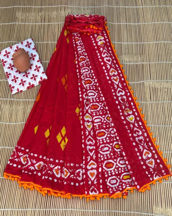 Pure Soft Cotton Mulmul Bagru Hand Block Printed Saree - Image 25