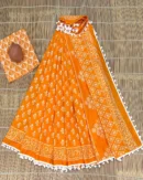 Pure Soft Cotton Mulmul Bagru Hand Block Printed Saree